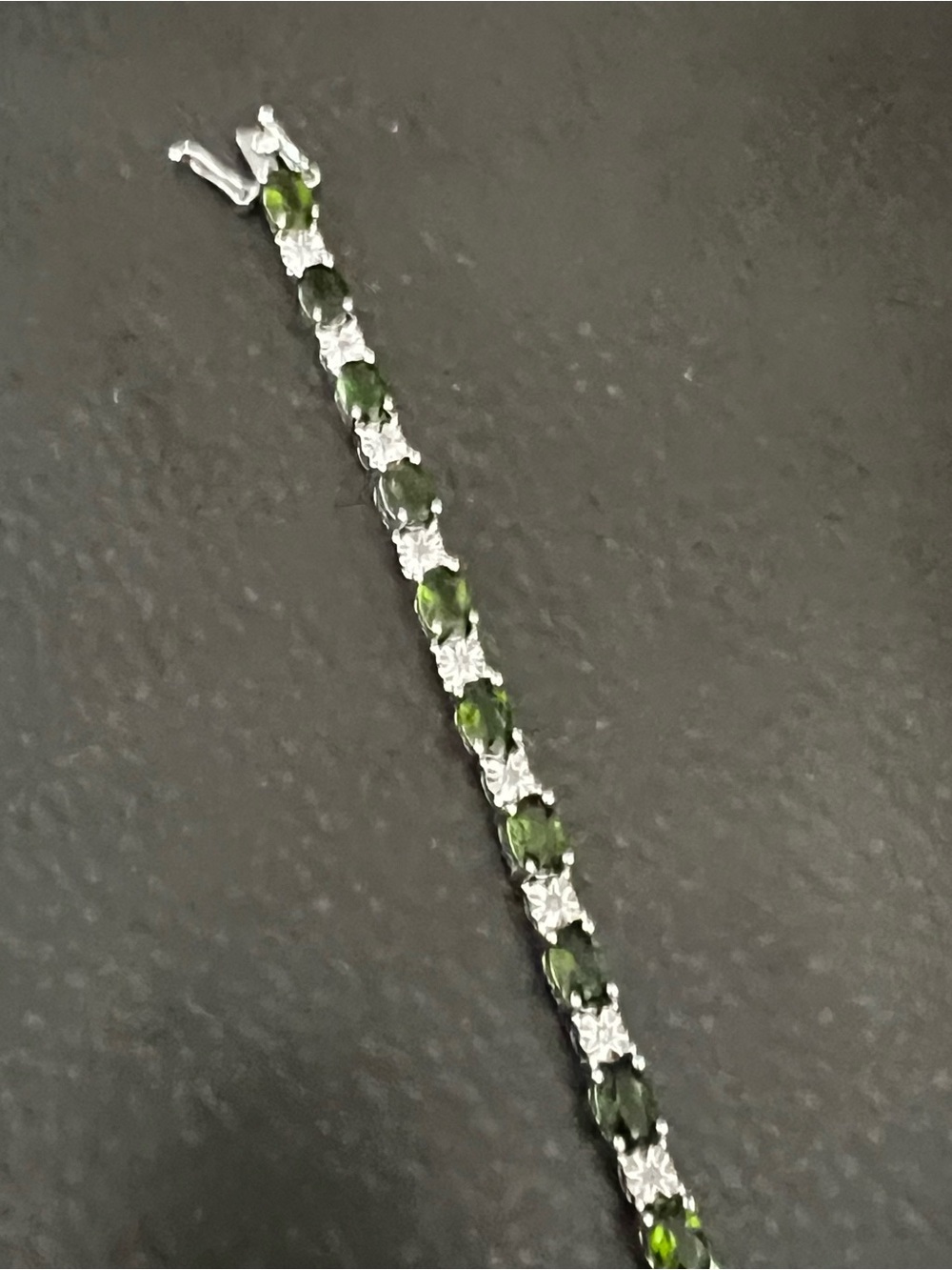 Green Stone Tennis Bracelet - Women Jewelry lab created emeralds tiny diamonds - Picture 2 of 11